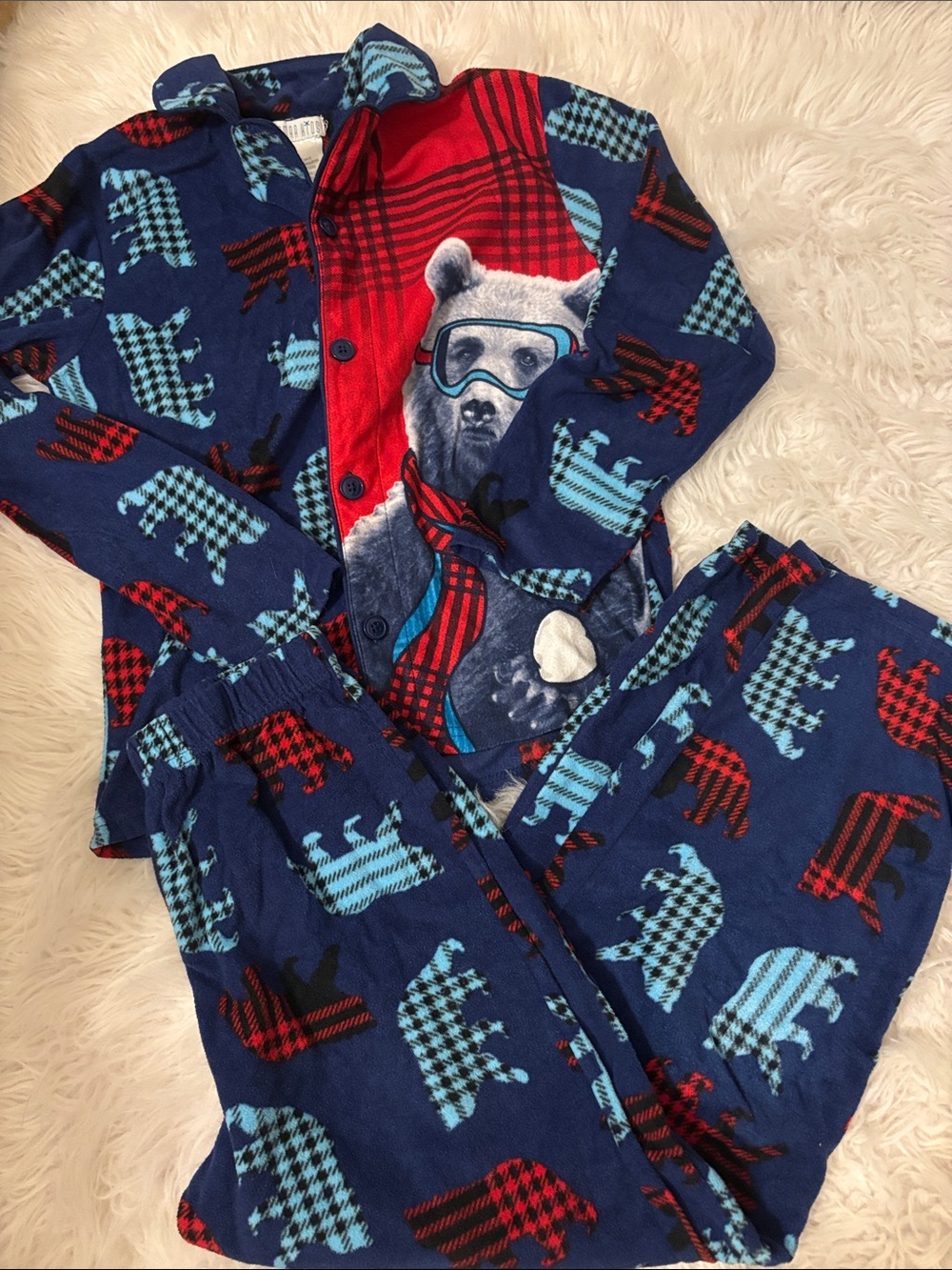 Komar Kids Navy Blue Bear Print Pajama Set with Red and Light Blue Accents
